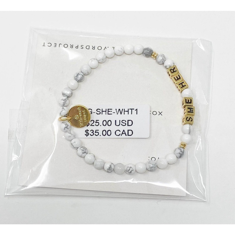 Little Words Project SHE HER PRONOUNS Bracelet White Stretch NWT - Picture 3 of 4